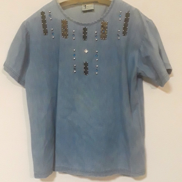 Vtg. Visage Denim Style Decorative Front Sz. Xl Top U.S.A .